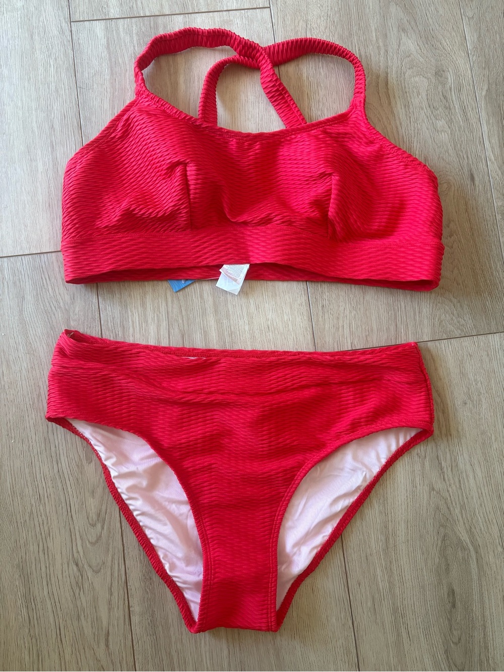 Cupshe Red Textured High Waisted Bikini Set
